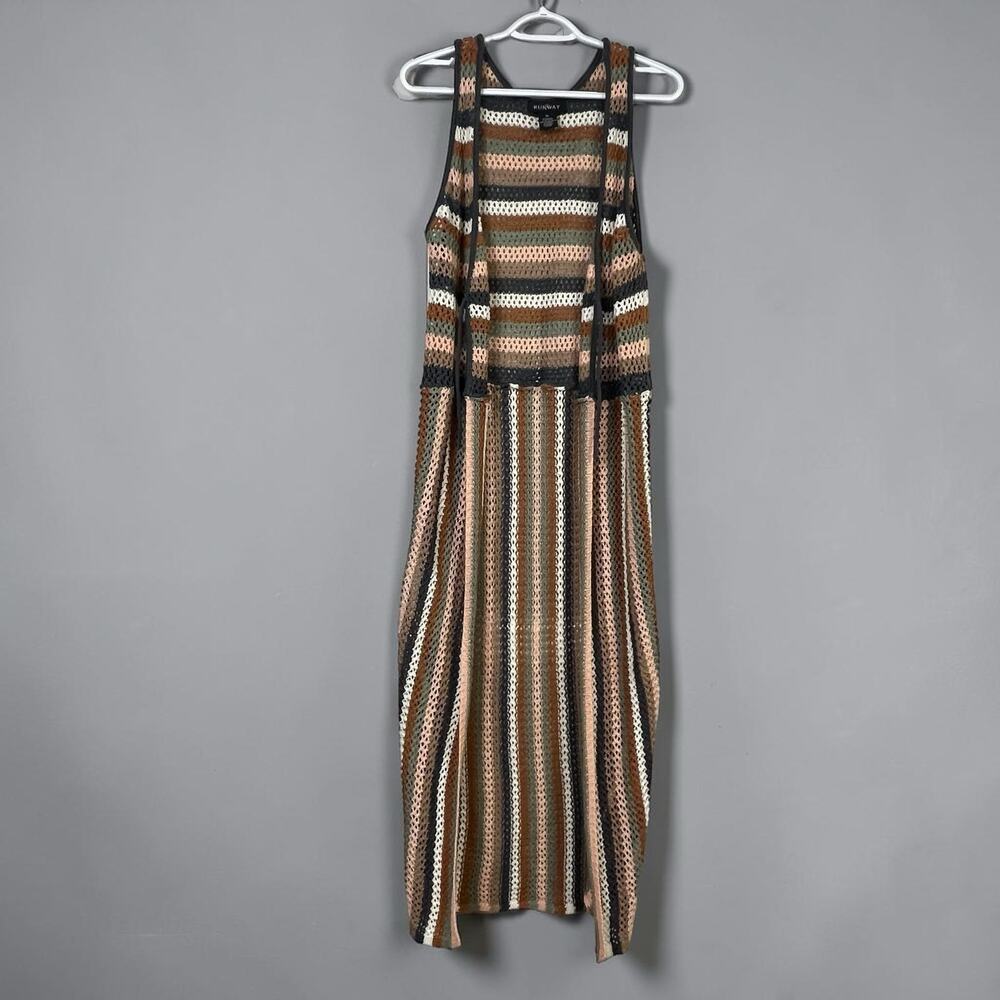 Runway Women’s XL Long Cover Up Open Knit Crochet Long Duster Cardigan Stripe